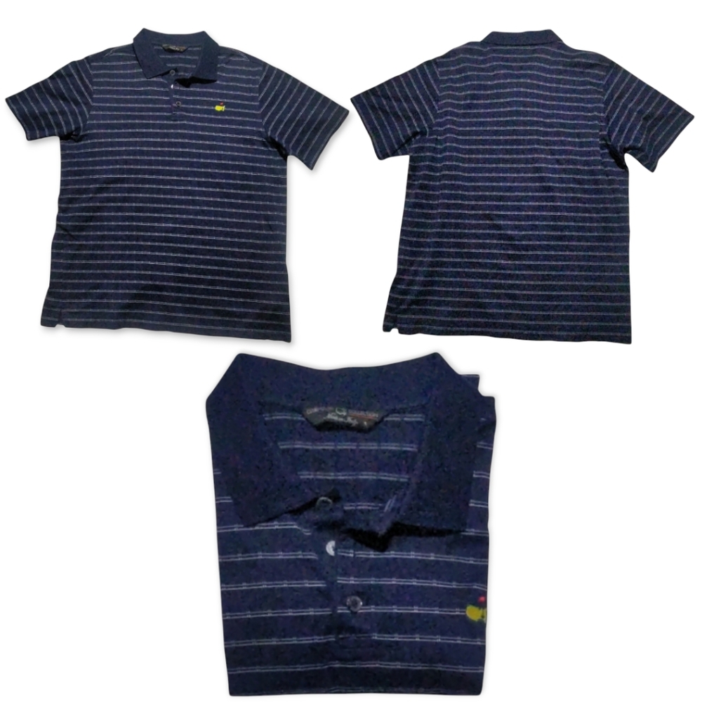 Masters Polo Shirt Clubhouse Collection Mens L Navy Blue Striped Golf EUC